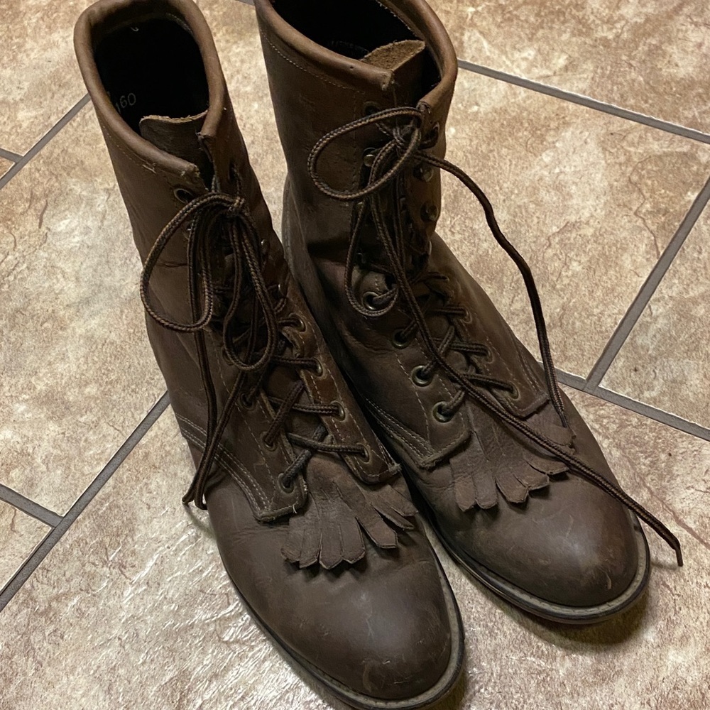 Vintage Laredo Leather Lace-Up Kiltie Roper Boots 9M Western Durable Rodeo Y2K